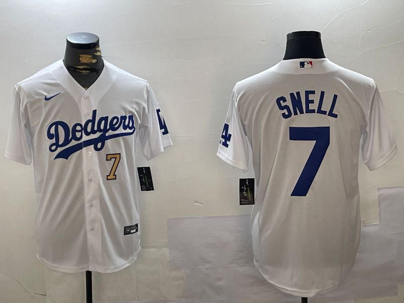 Men Los Angeles Dodgers #7 Snell White Game 2024 Nike MLB Jersey style 3